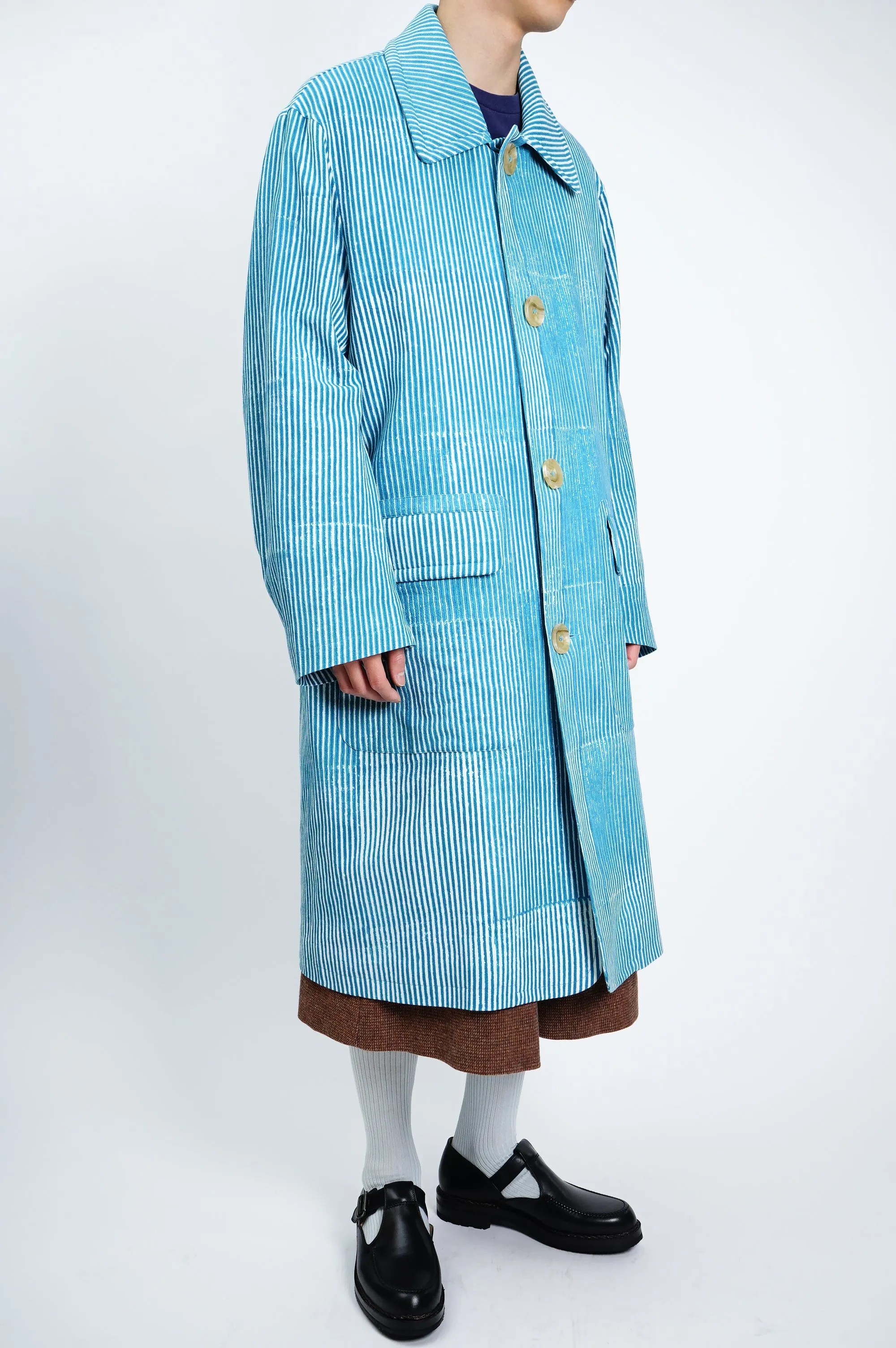 -Block Print Soutien Collar Coat-