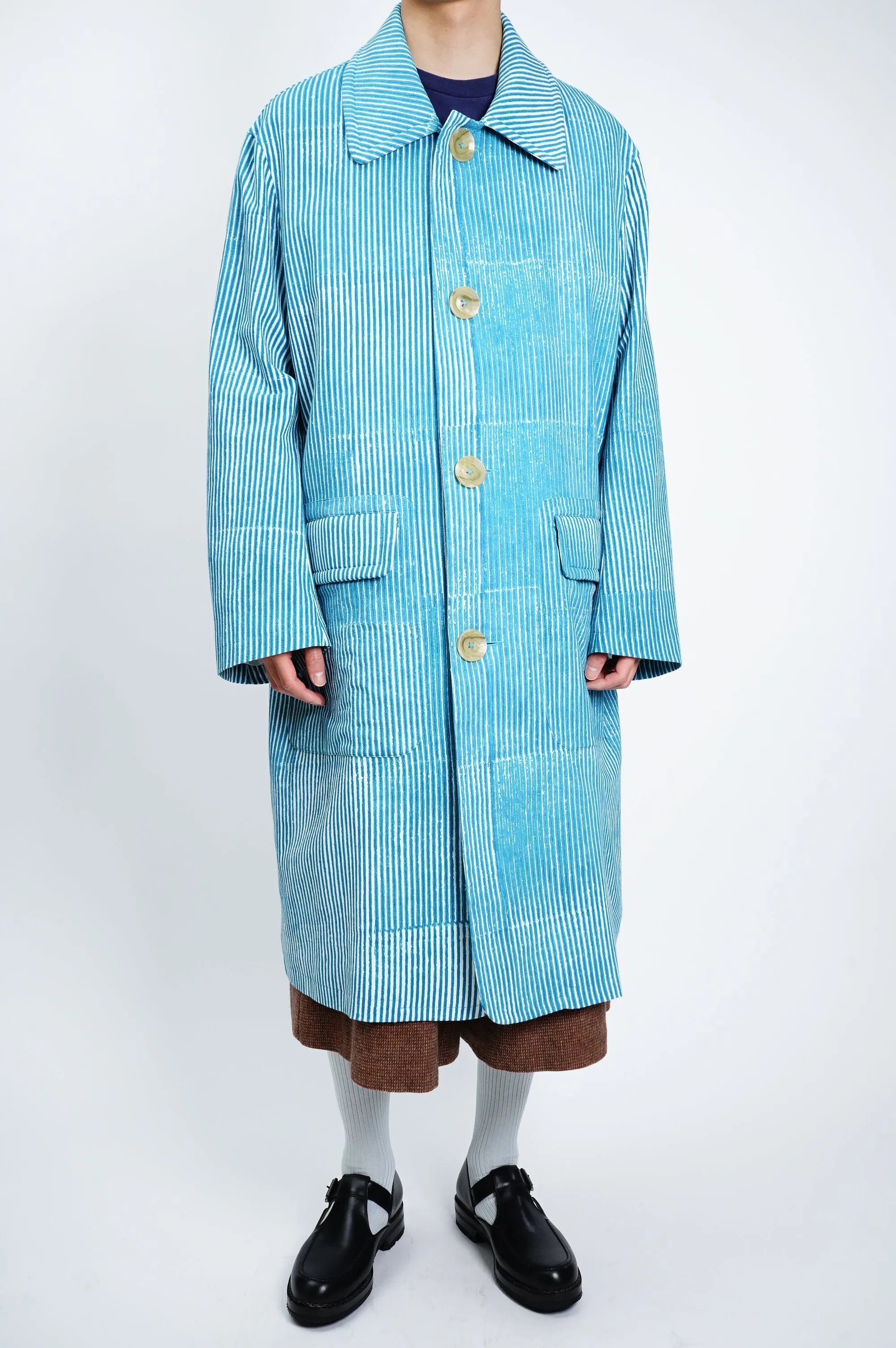 -Block Print Soutien Collar Coat-