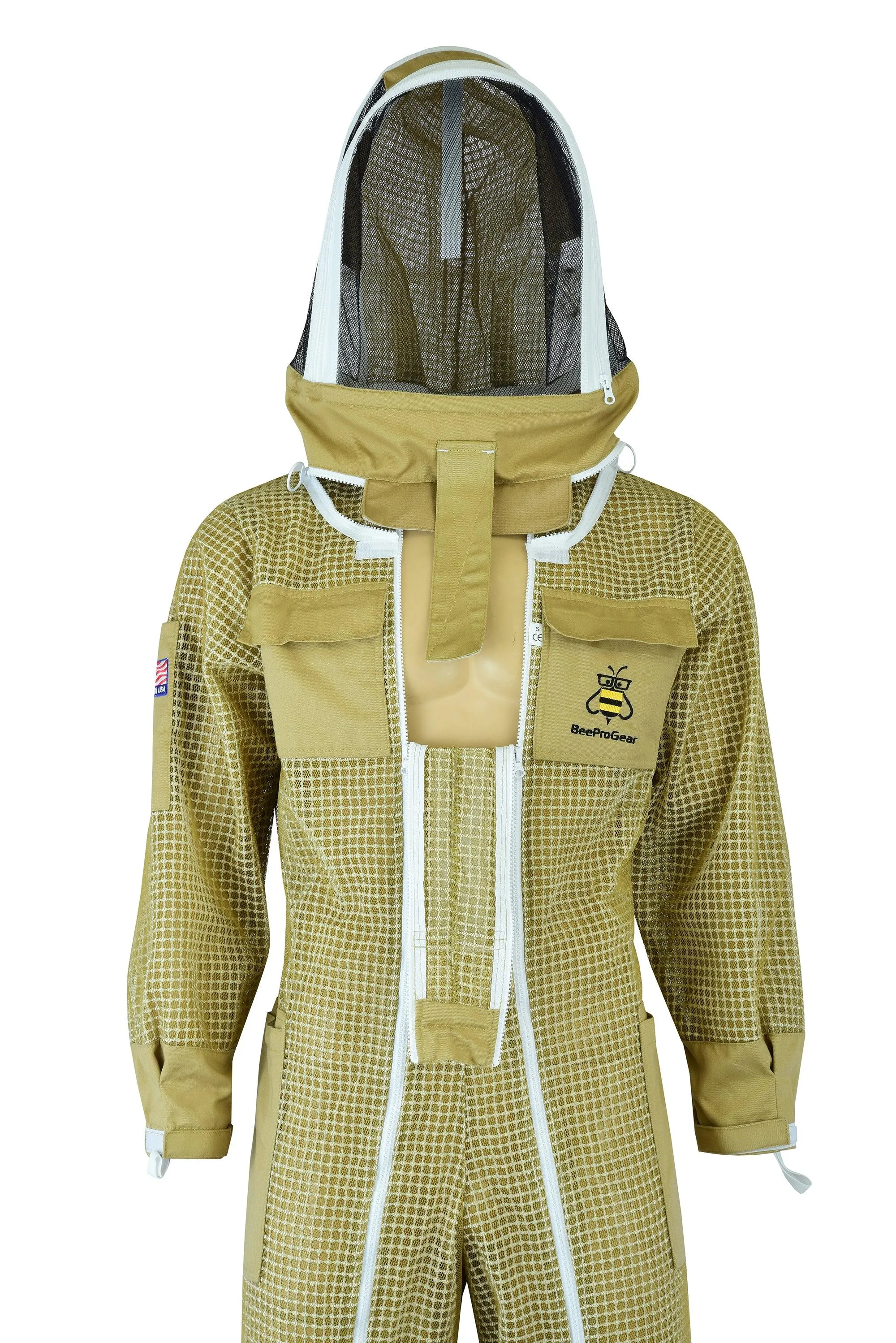 3-Layer Ultra Ventilated Beekeeping Suit with Fencing Veil | Breathable Sting-Proof Protection | Khaki