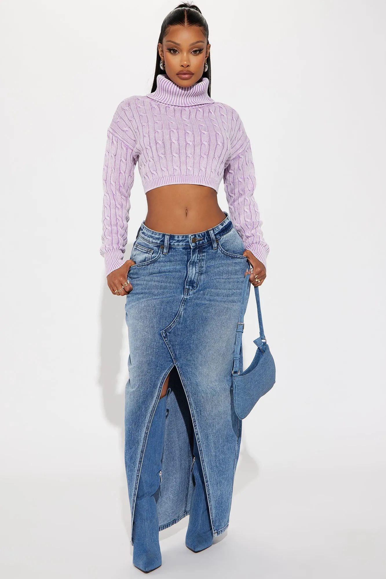 Almost Daily Cable Knit Sweater - Lavender