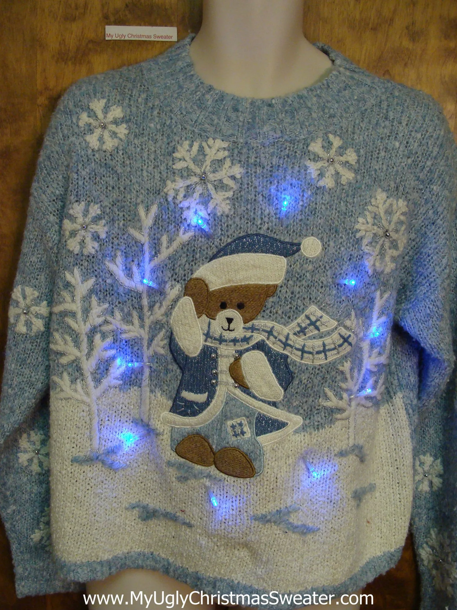 Baby Bear in the Woods Ugly Christmas Sweater with Lights