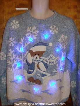 Baby Bear in the Woods Ugly Christmas Sweater with Lights