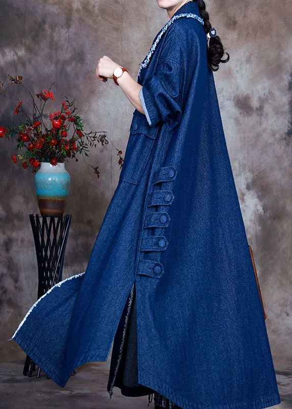 Beautiful Blue PeterPan Collar Button side open denim Coat Winter