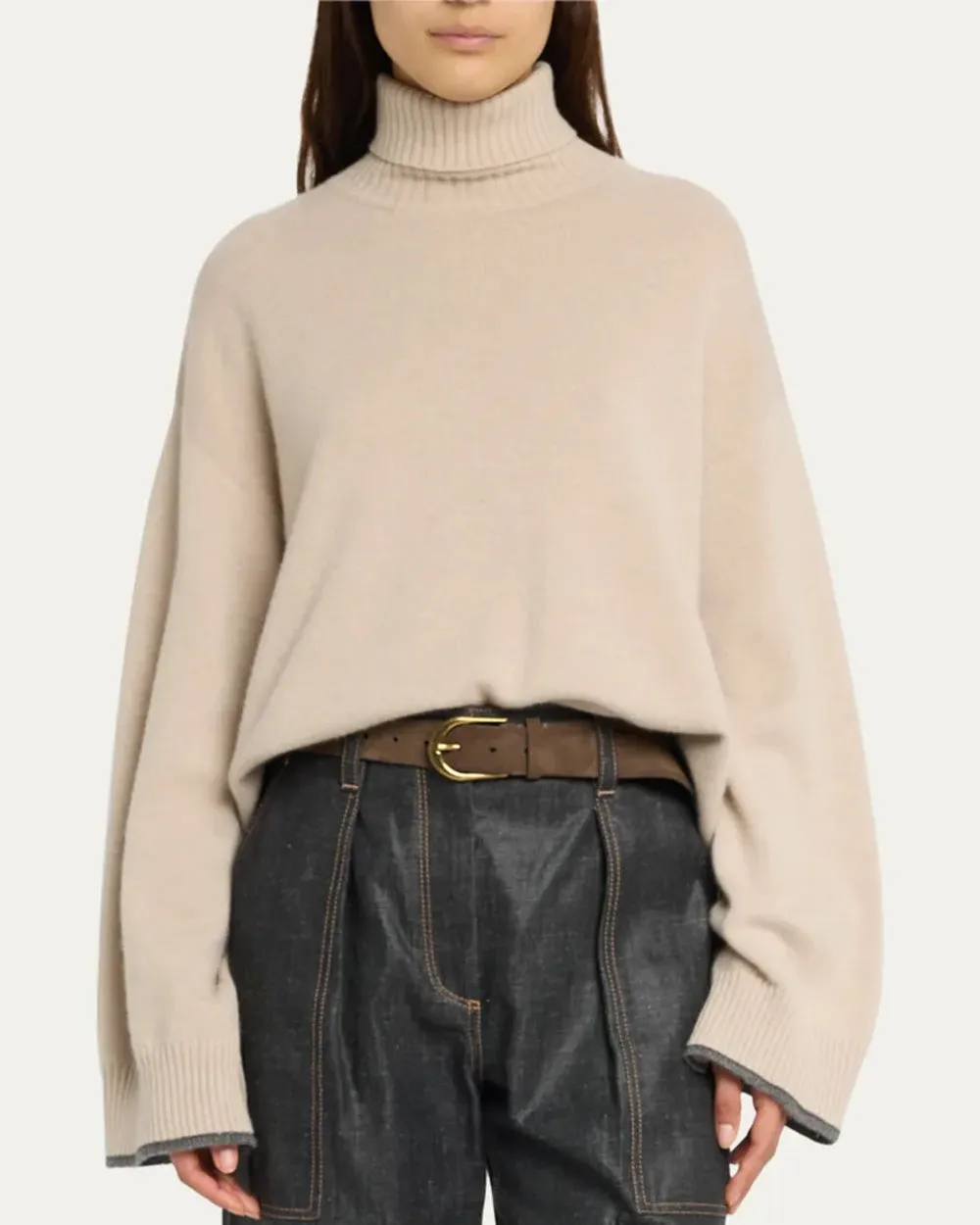 Beige Cashmere Turtleneck Sweater