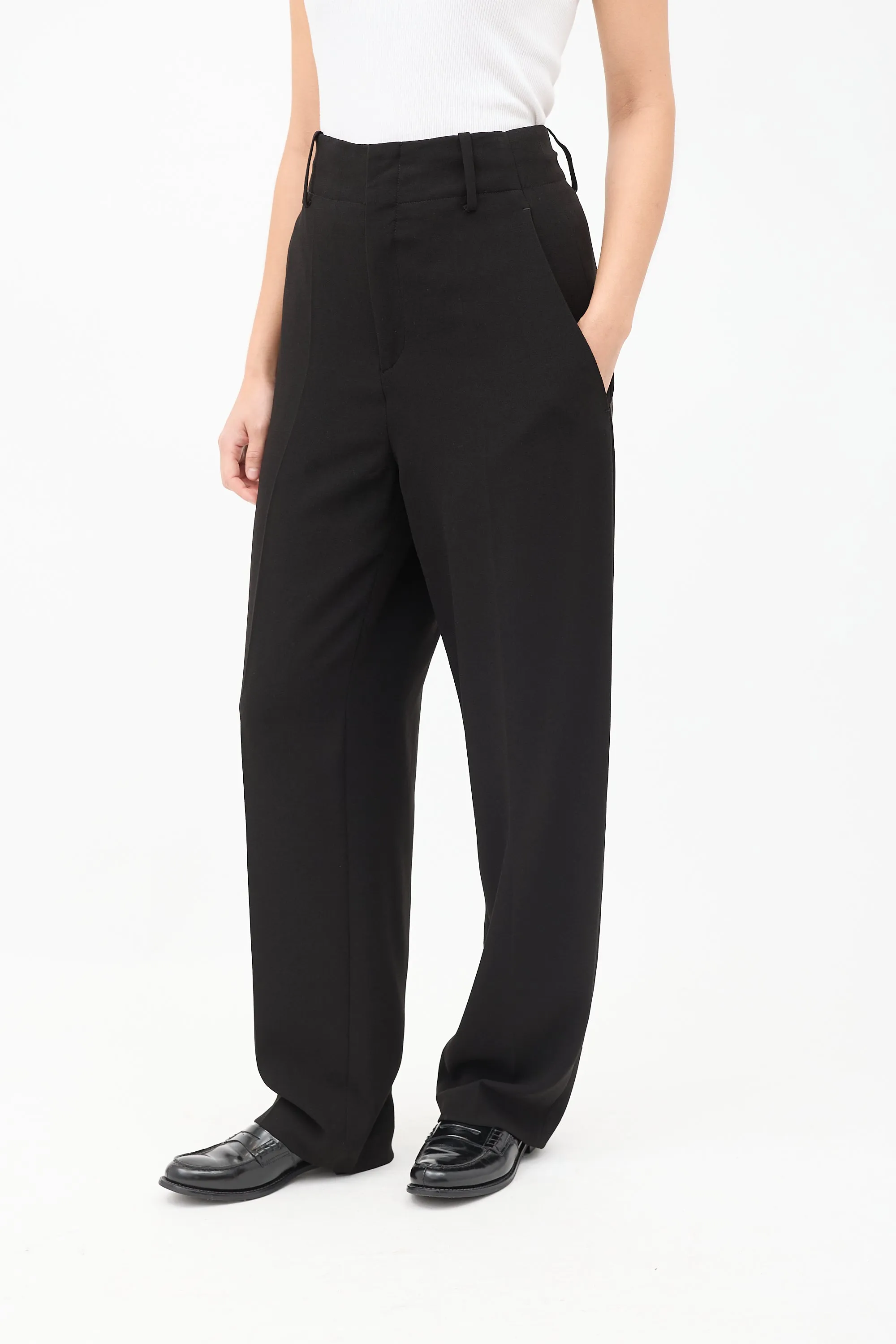 Black High Waist Straight Leg Trouser