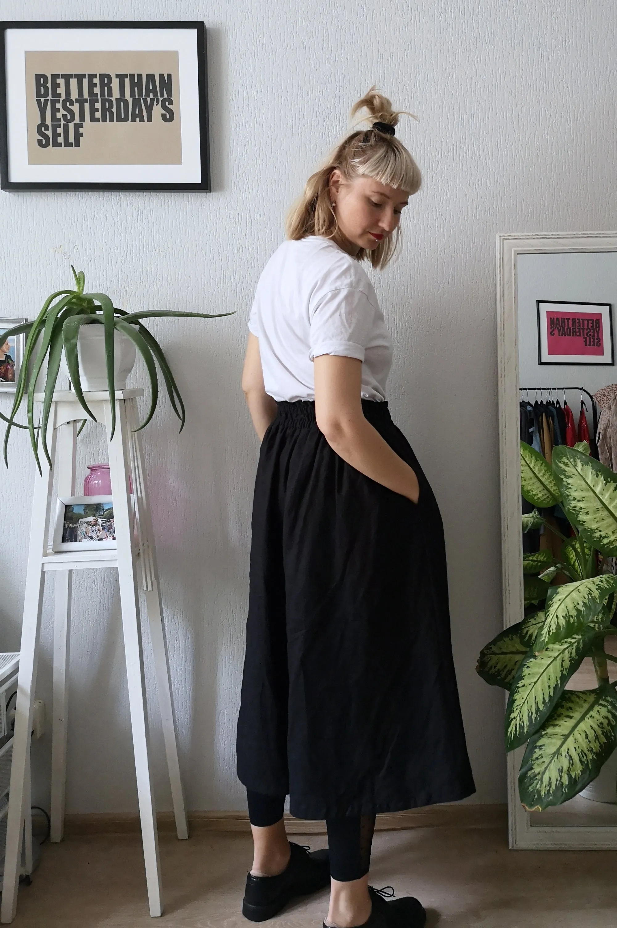 Black Linen Blend Super Wide Statement Japanese Inspired Minimalist Culottes