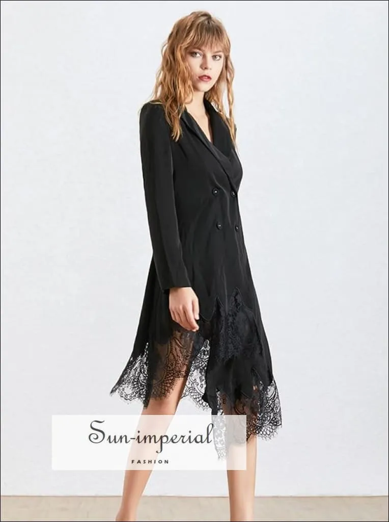 Boulogne Dress- Elegant Lace Patchwork Dress for Women Lapel Long Sleeve High Waist Asymmetrical