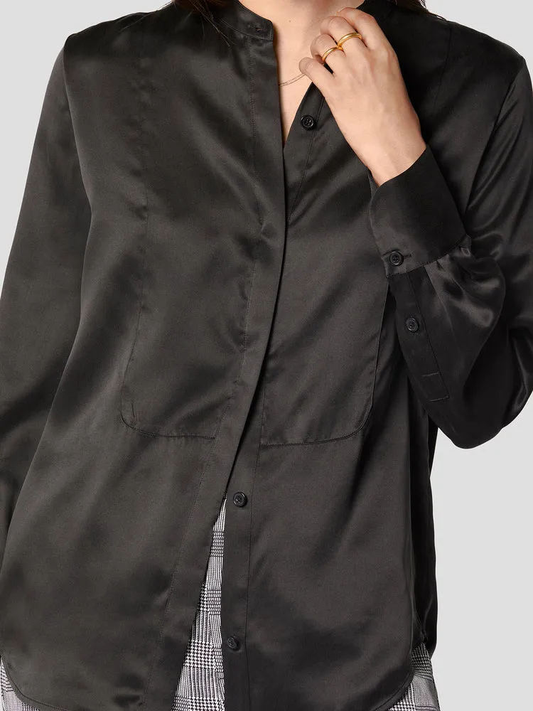 Brielle Silk Satin Shirt - True Black