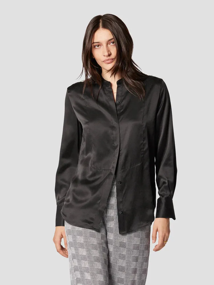 Brielle Silk Satin Shirt - True Black