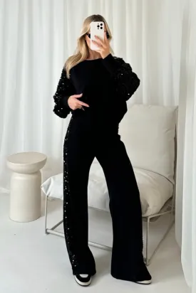 Brooke black sequin sweater and straight leg loungewear set