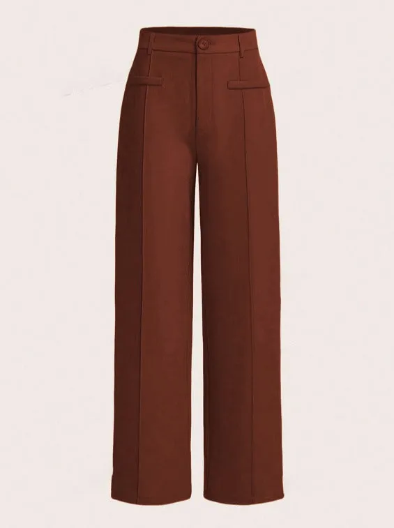 Brown High Waist Straight Leg Pants