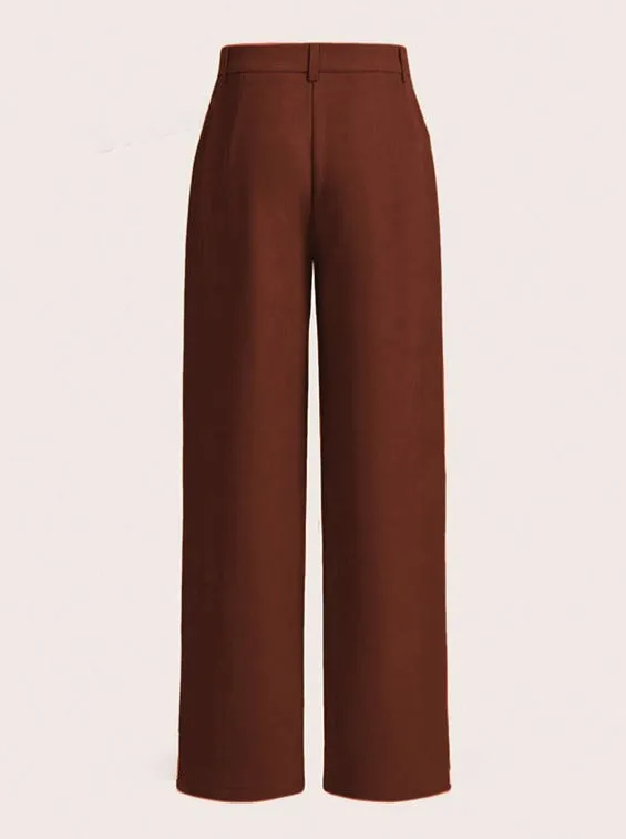 Brown High Waist Straight Leg Pants