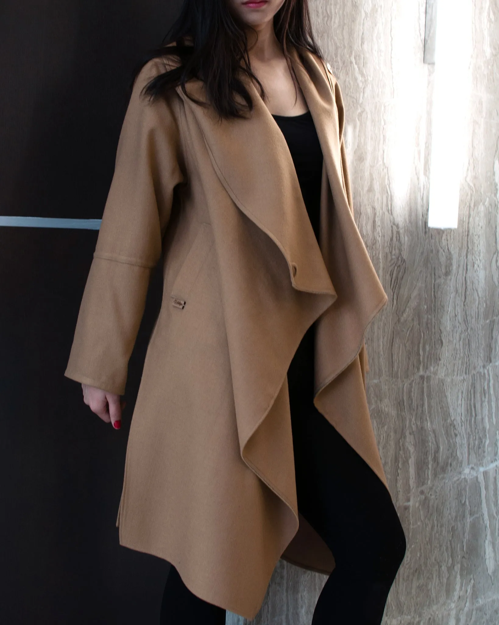 Camel Wool Coat With Wraparound Collar