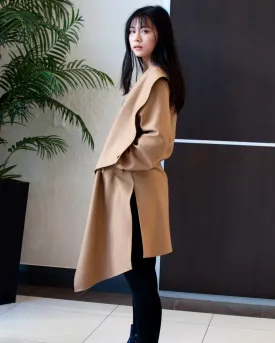 Camel Wool Coat With Wraparound Collar