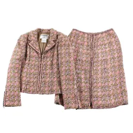 Chanel Vintage 03P, 2003 Spring Pink Brown Tweed Cotton jacket blazer skirt suit set FR 38 US 4