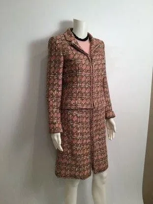 Chanel Vintage 03P, 2003 Spring Pink Brown Tweed Cotton jacket blazer skirt suit set FR 38 US 4