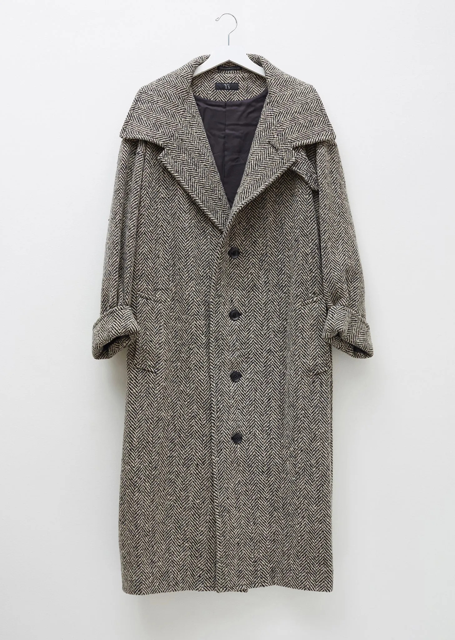 Convertible Collar Herringbone Coat