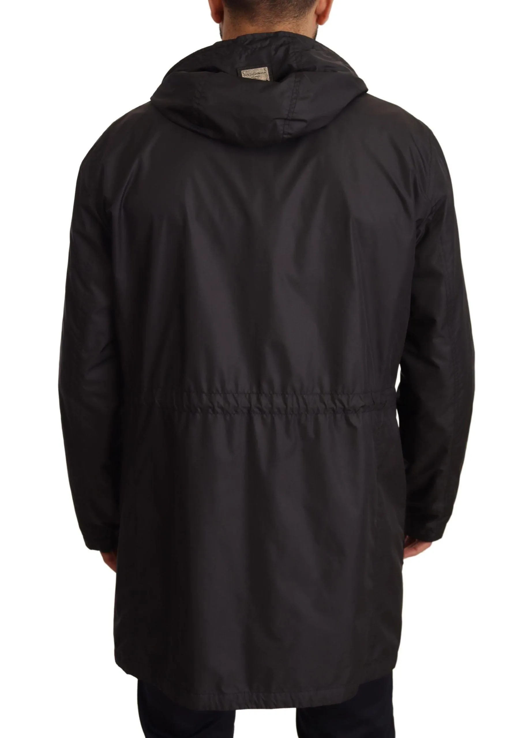 Dolce & Gabbana Black Hooded Mens Trench Coat Jacket