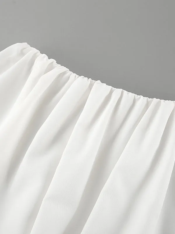 Elasticity Pleated Solid Color A-Line Loose Skirts Bottoms