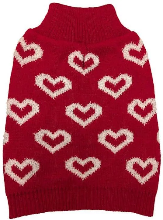 Fashion Pet All Over Hearts Dog Sweater Red - Small