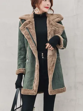 Fold Over Collar Zipper Plain Coat