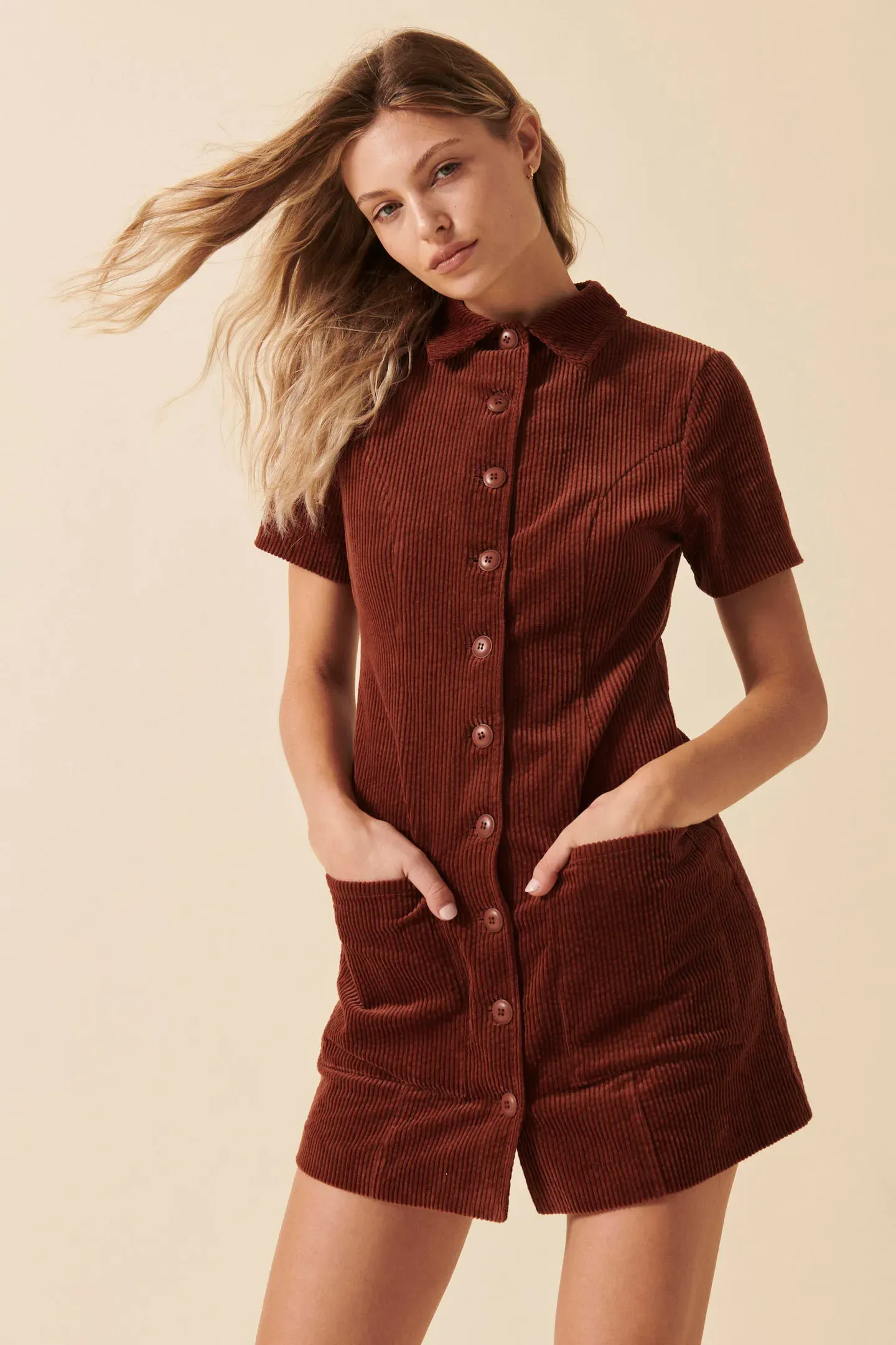 Francoise Cord Dress - Chestnut