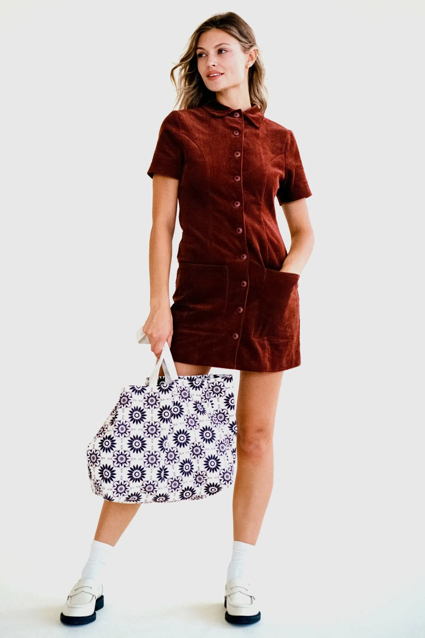 Francoise Cord Dress - Chestnut