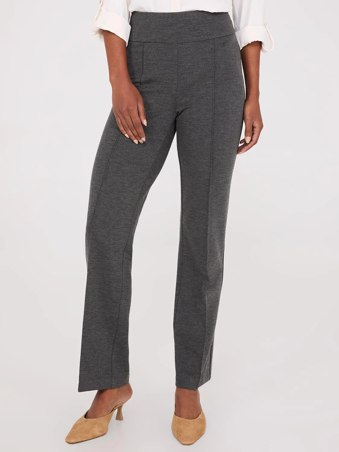 Front Pintuck Straight Leg Twill Pants