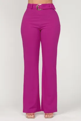 Fuchsia Belted Straight Leg Pants