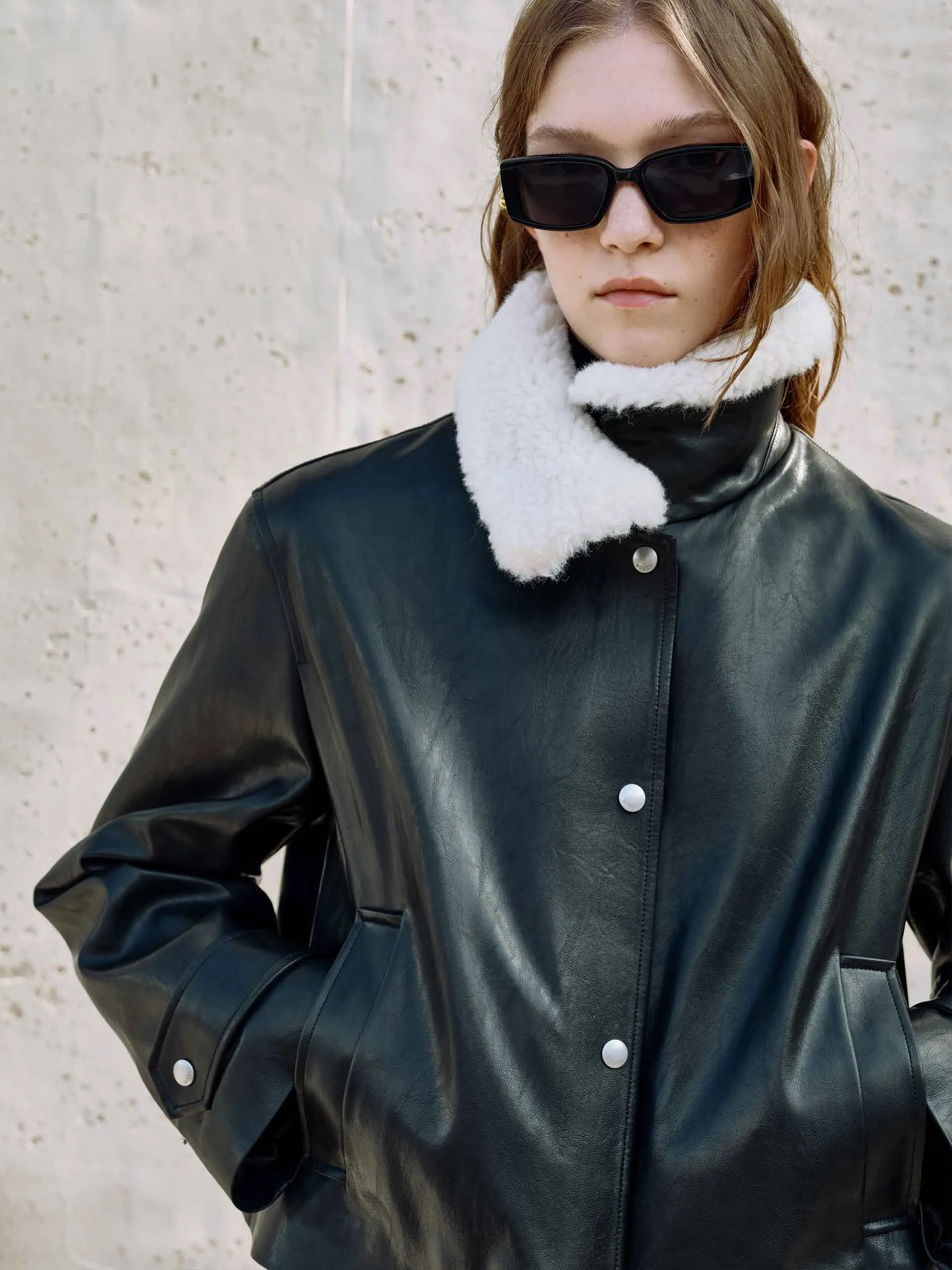 Fur Collar Leather Coat