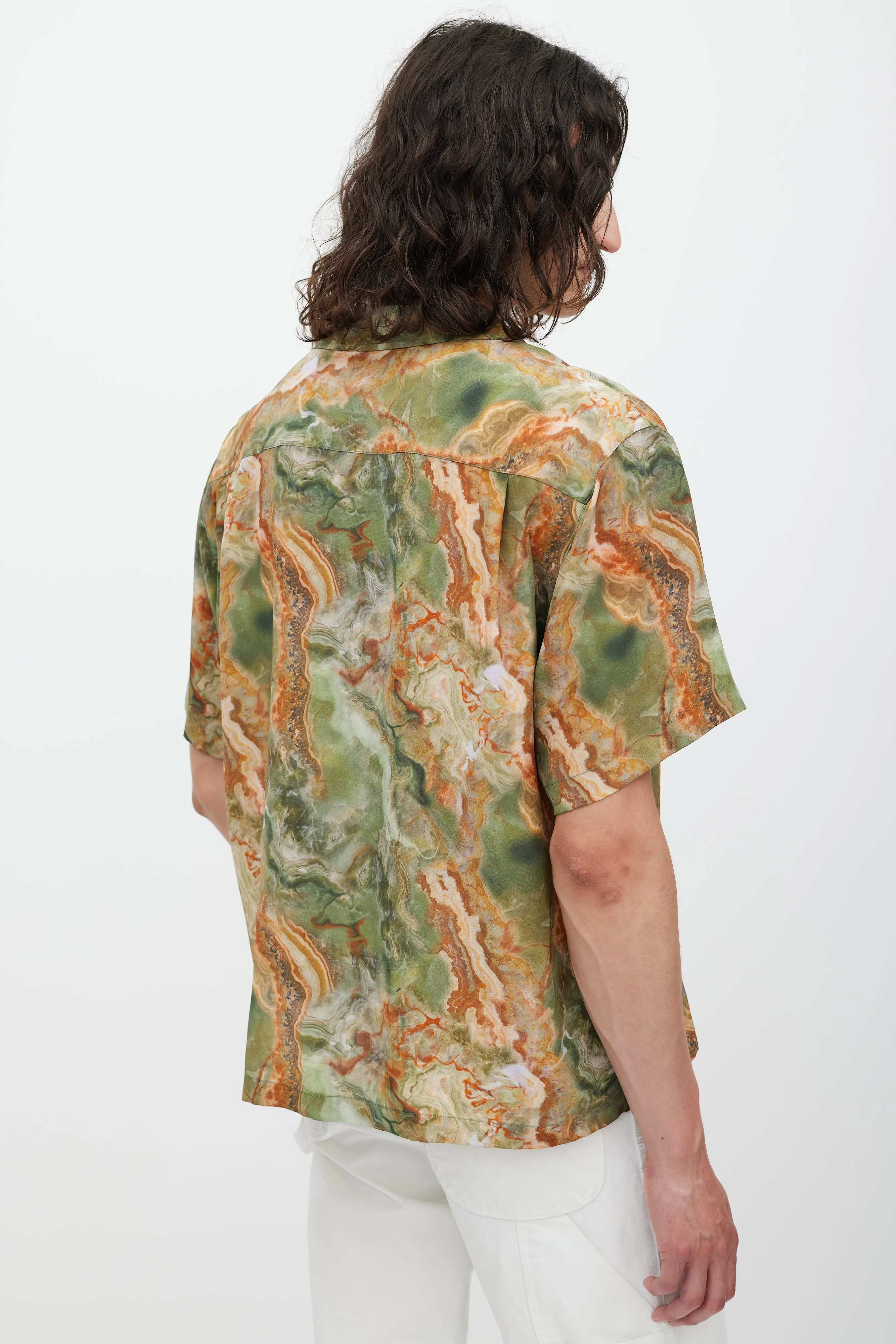 Green & Brown Silk Marble Printed Shirt