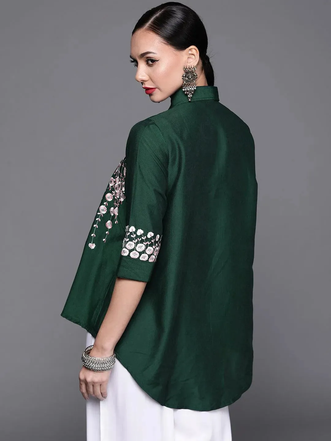 Green Embroidered Silk Blend Shirt