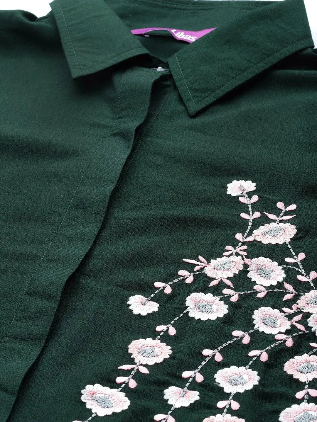 Green Embroidered Silk Blend Shirt