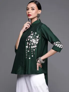 Green Embroidered Silk Blend Shirt