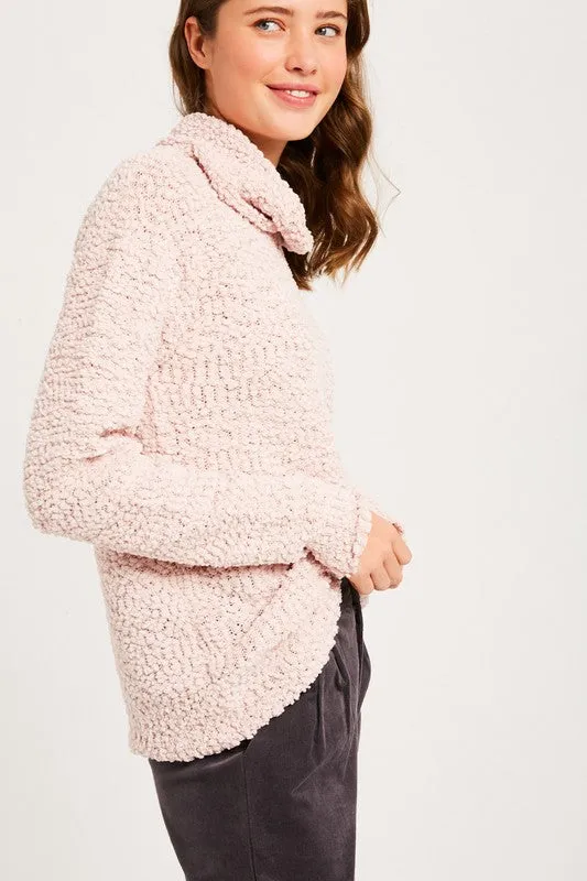 Hailey Popcorn Pullover Turtleneck in Blush