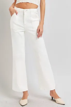 High Rise Ankle Flare Jeans with Patch Pockets