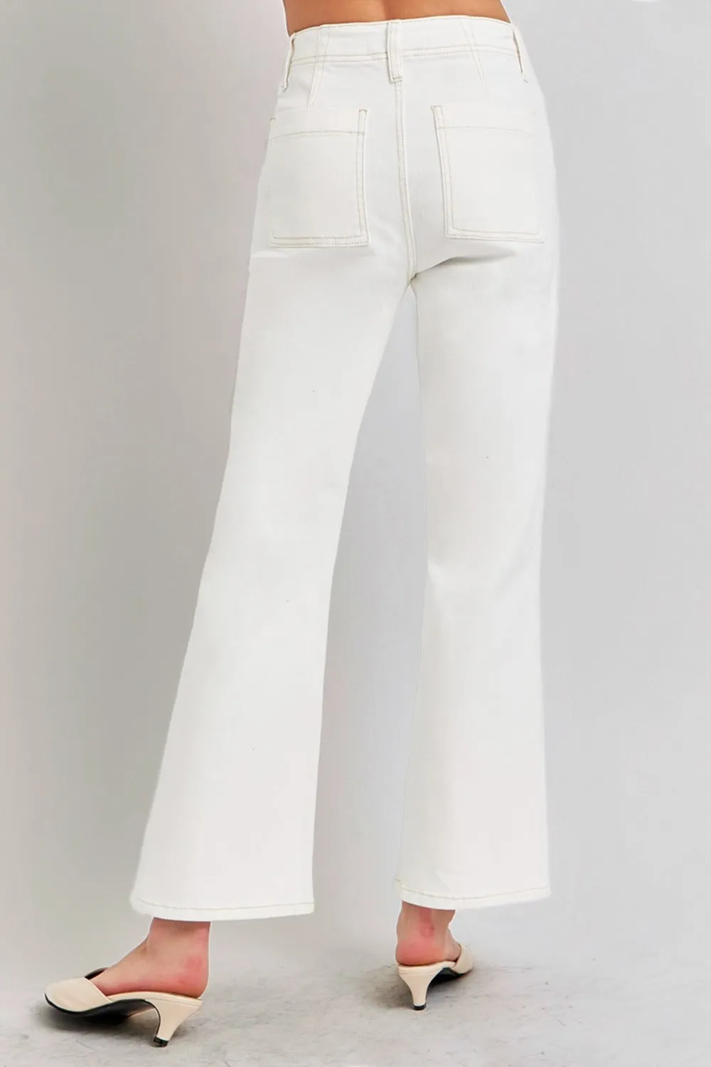 High Rise Ankle Flare Jeans with Patch Pockets