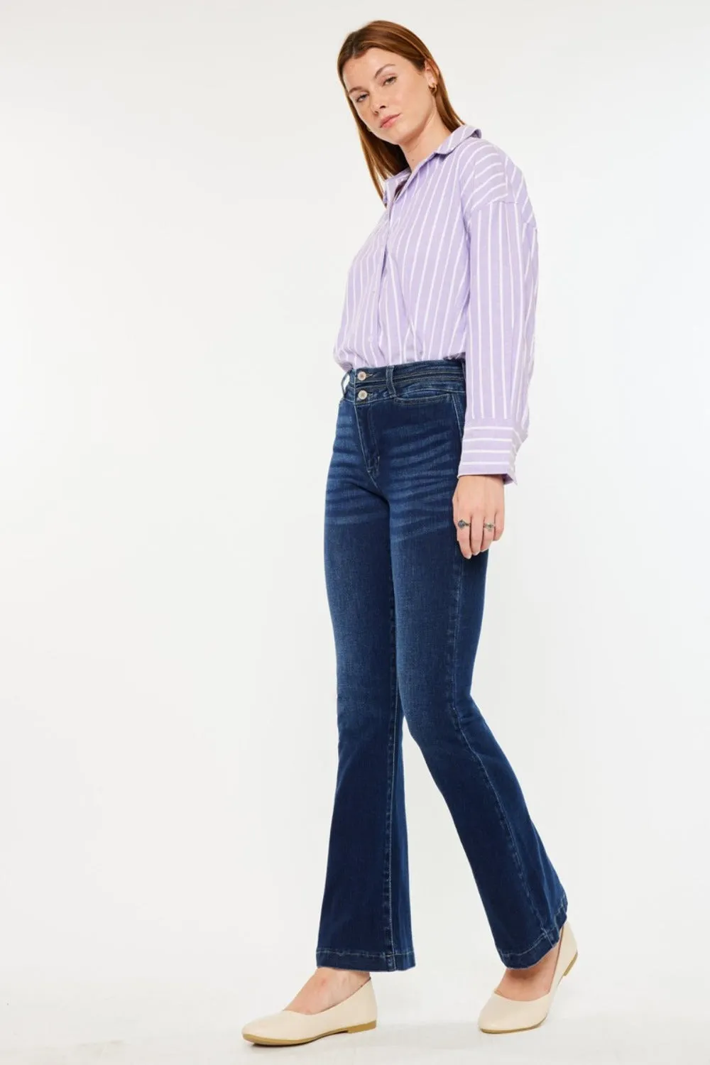 High Rise Double Waistband Flare Jeans