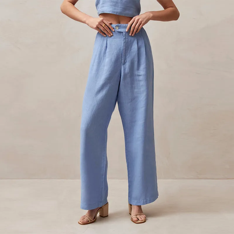 High Waist Solid Color Pleated Linen Pants (3 colors)