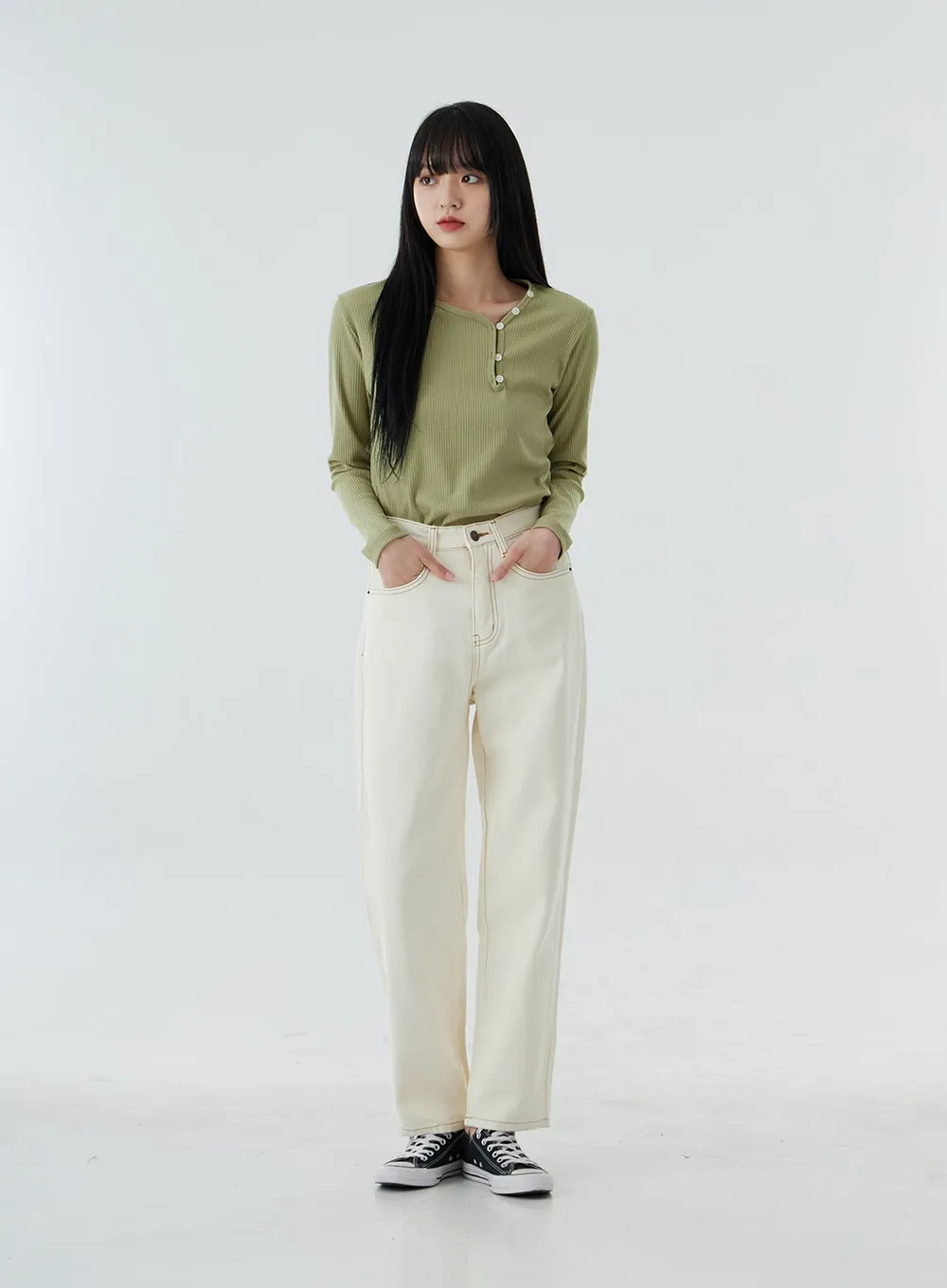 High Waist Straight Leg Pants OO19