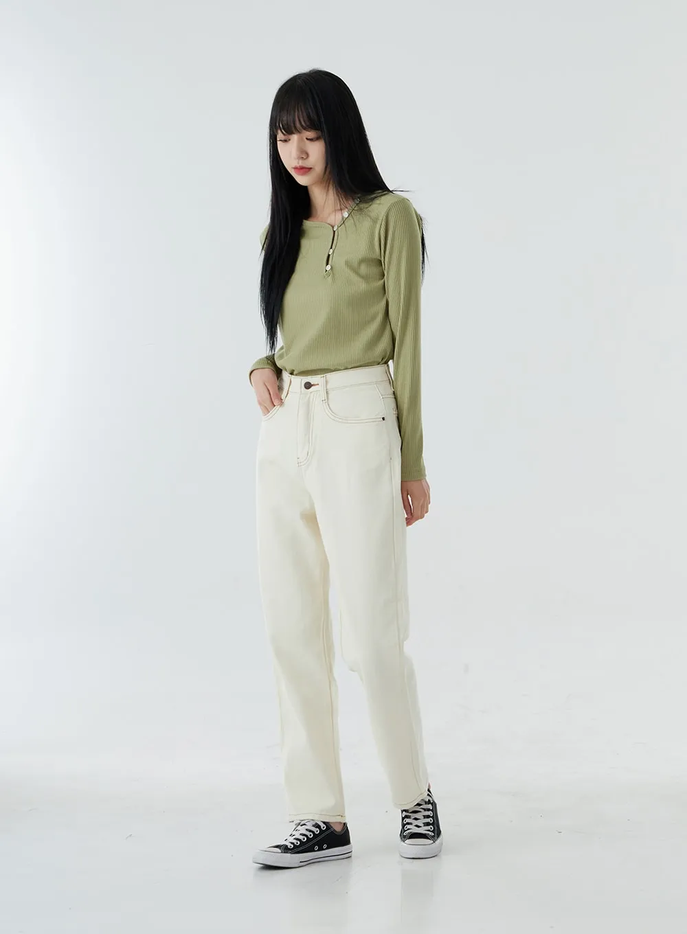 High Waist Straight Leg Pants OO19