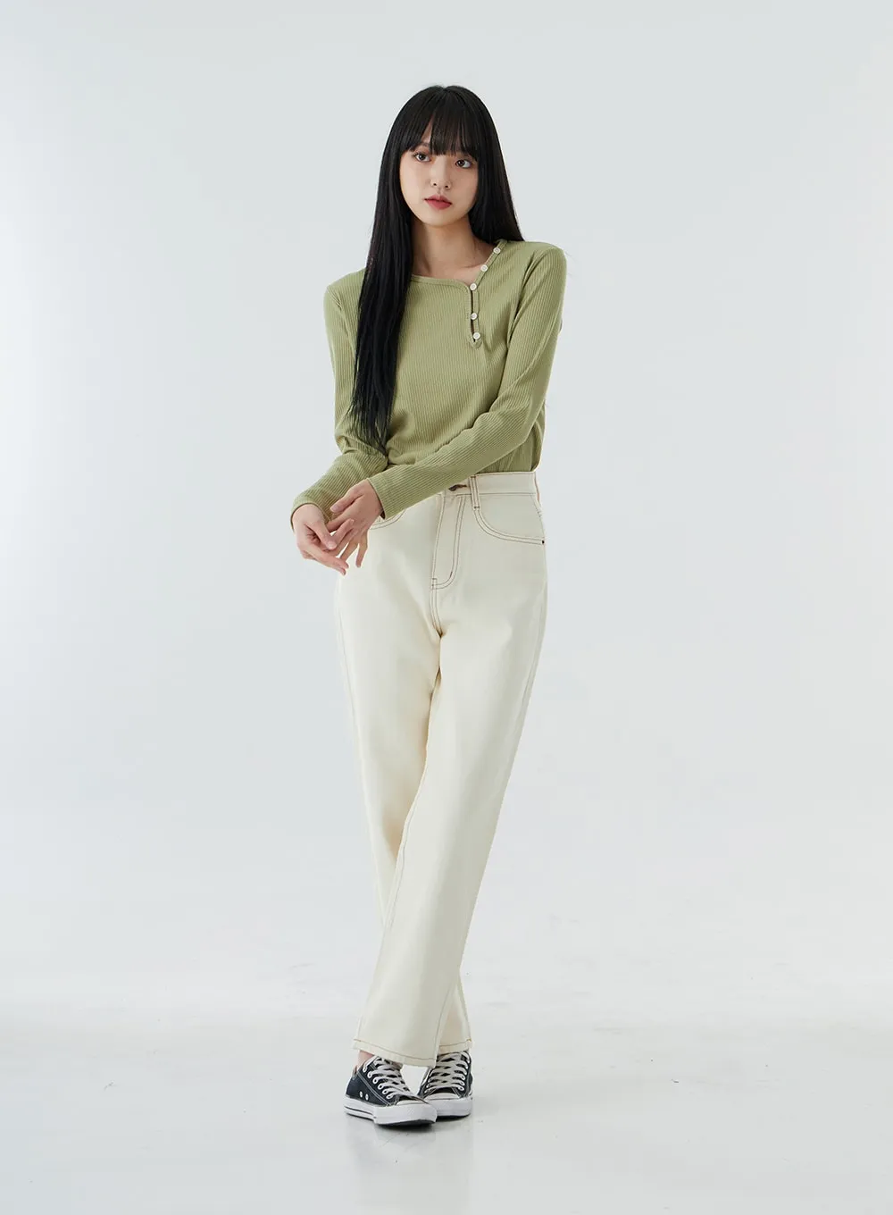 High Waist Straight Leg Pants OO19