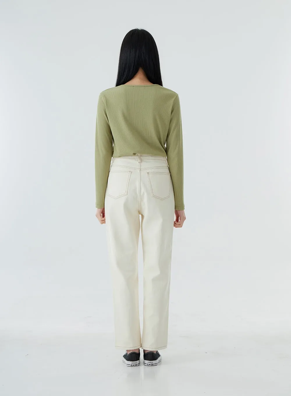 High Waist Straight Leg Pants OO19