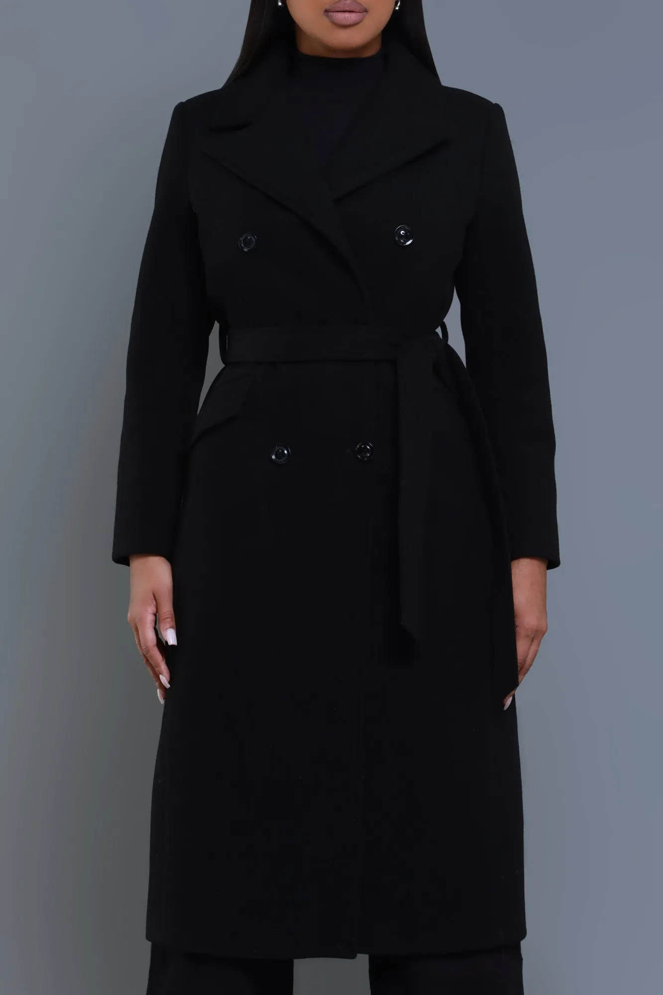 In My Prime Double Breasted Wool Coat - Black