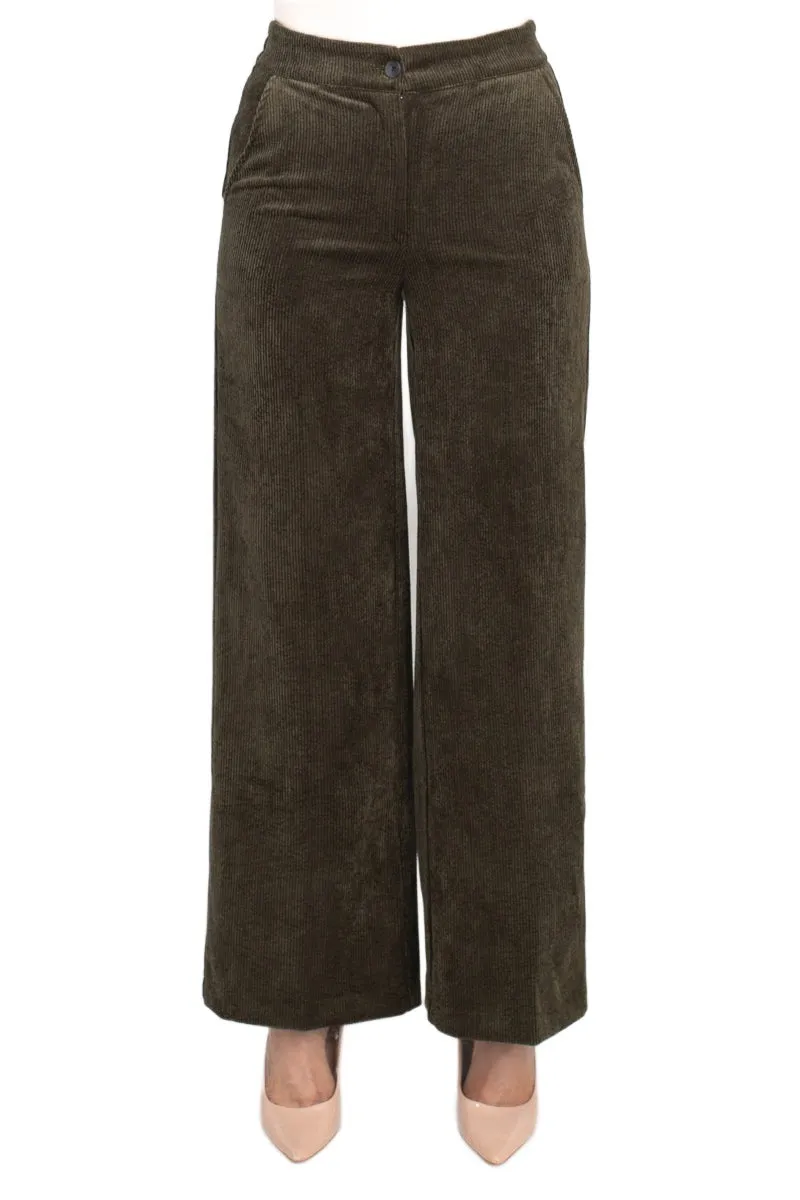 Industry elastic mid waist button and zip closure straight leg corduroy pant with pockets