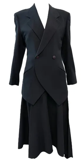 Issey Miyake 90s Black Double Breasted Rayon Skirt Suit