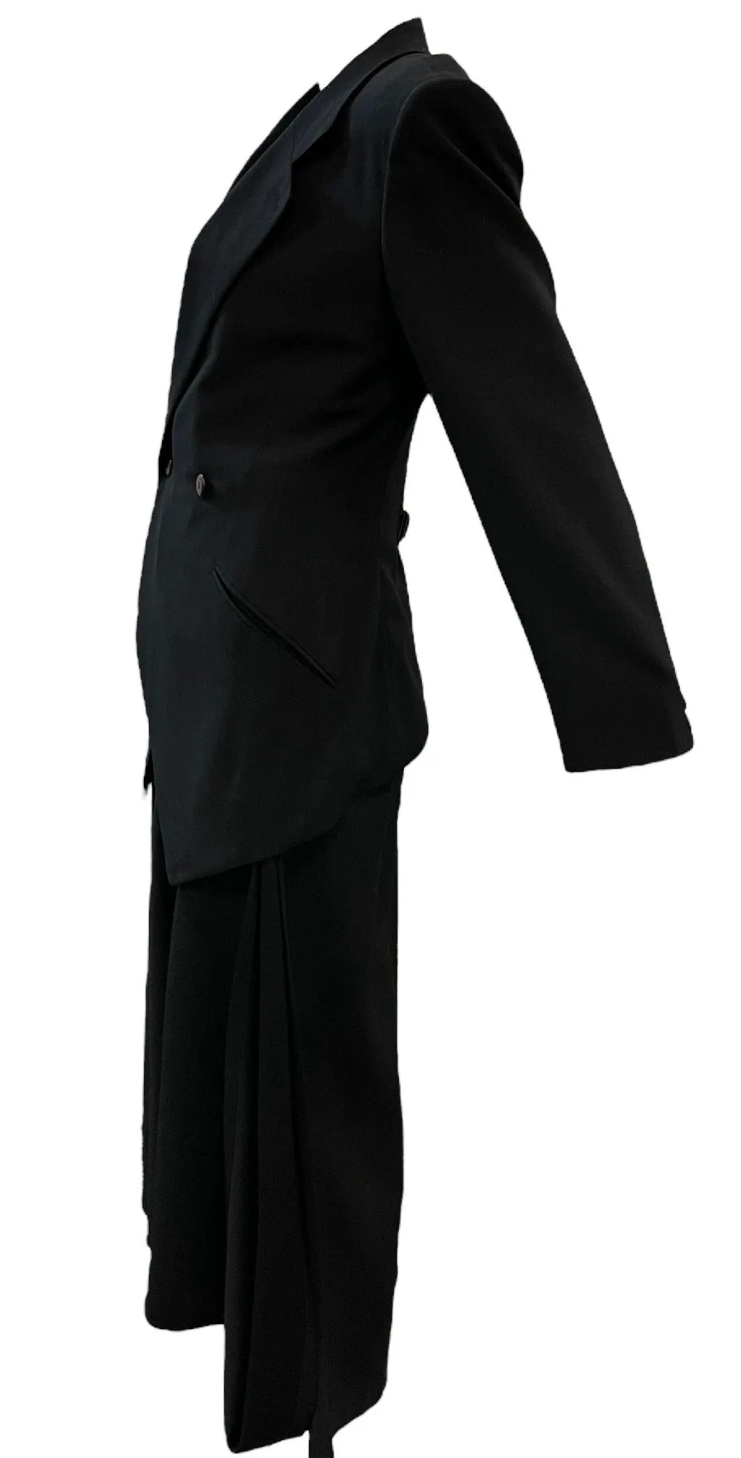 Issey Miyake 90s Black Double Breasted Rayon Skirt Suit