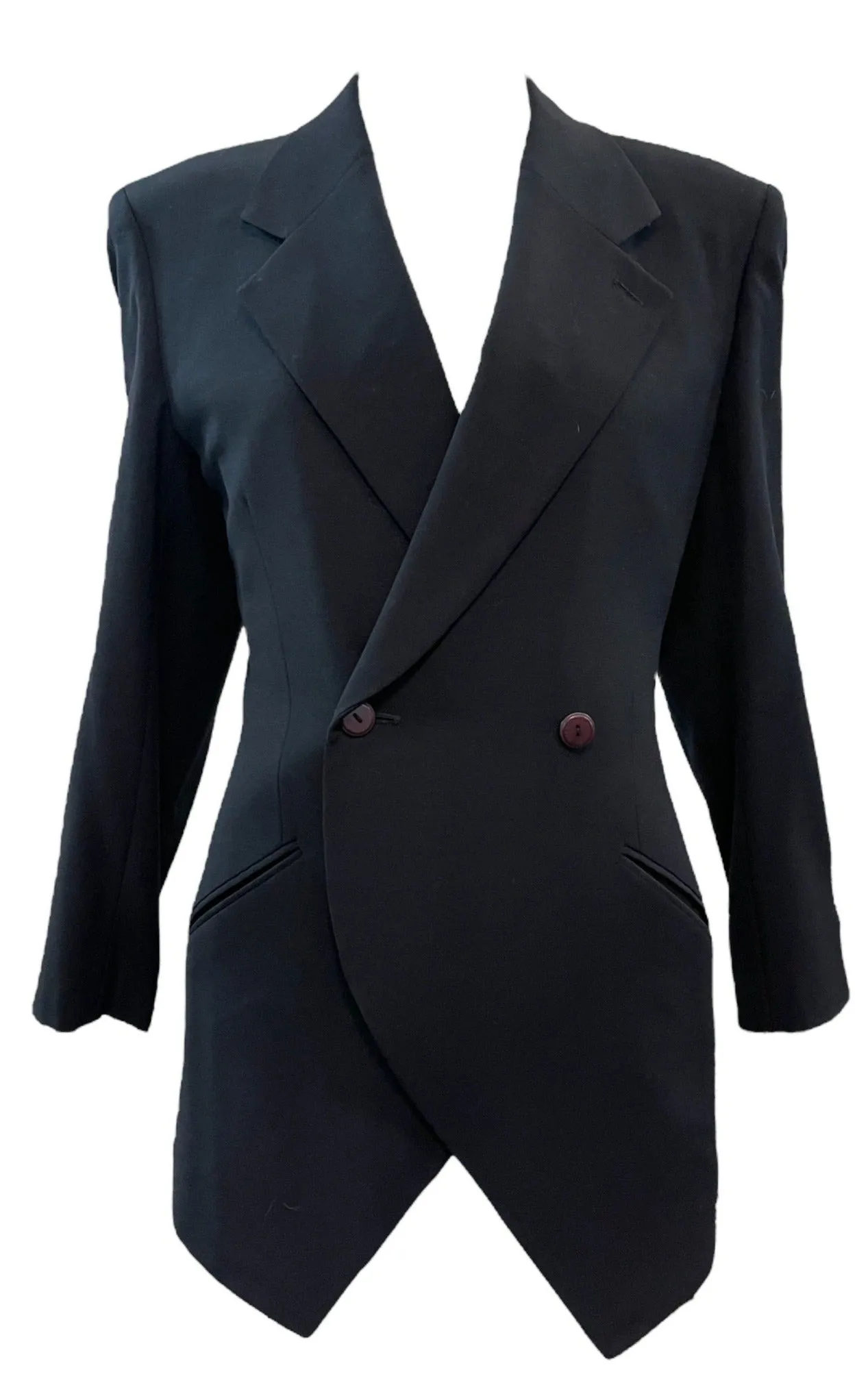 Issey Miyake 90s Black Double Breasted Rayon Skirt Suit