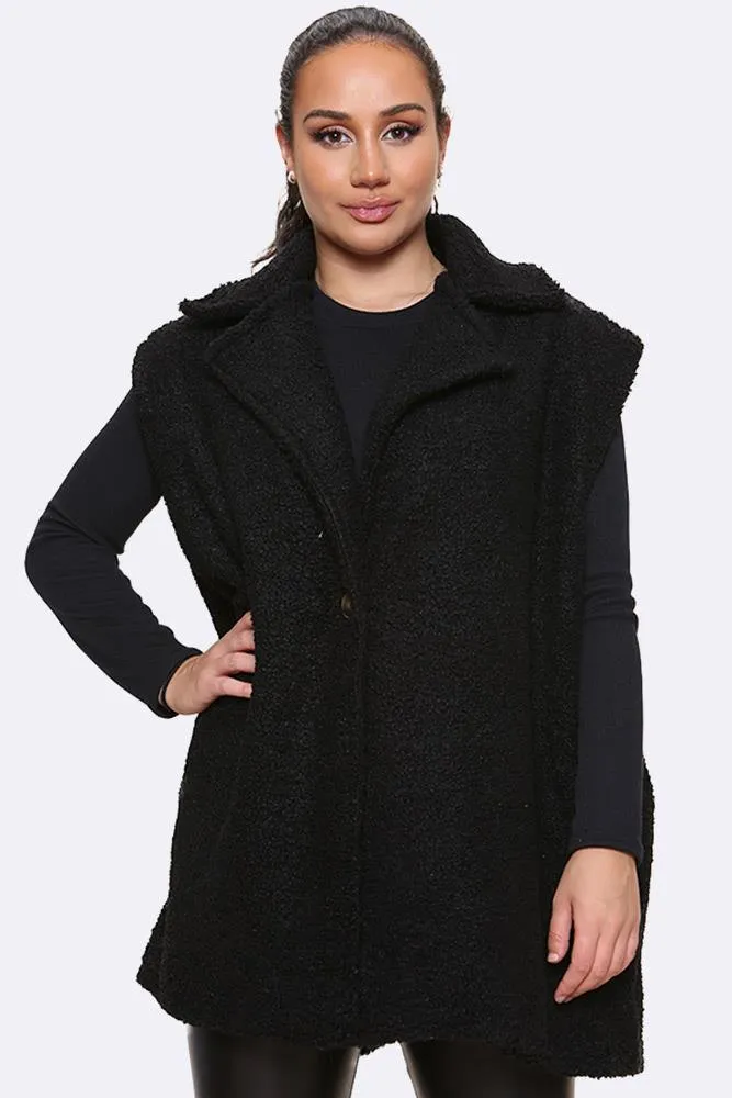 Italian Borg Collar Sleeveless Coat