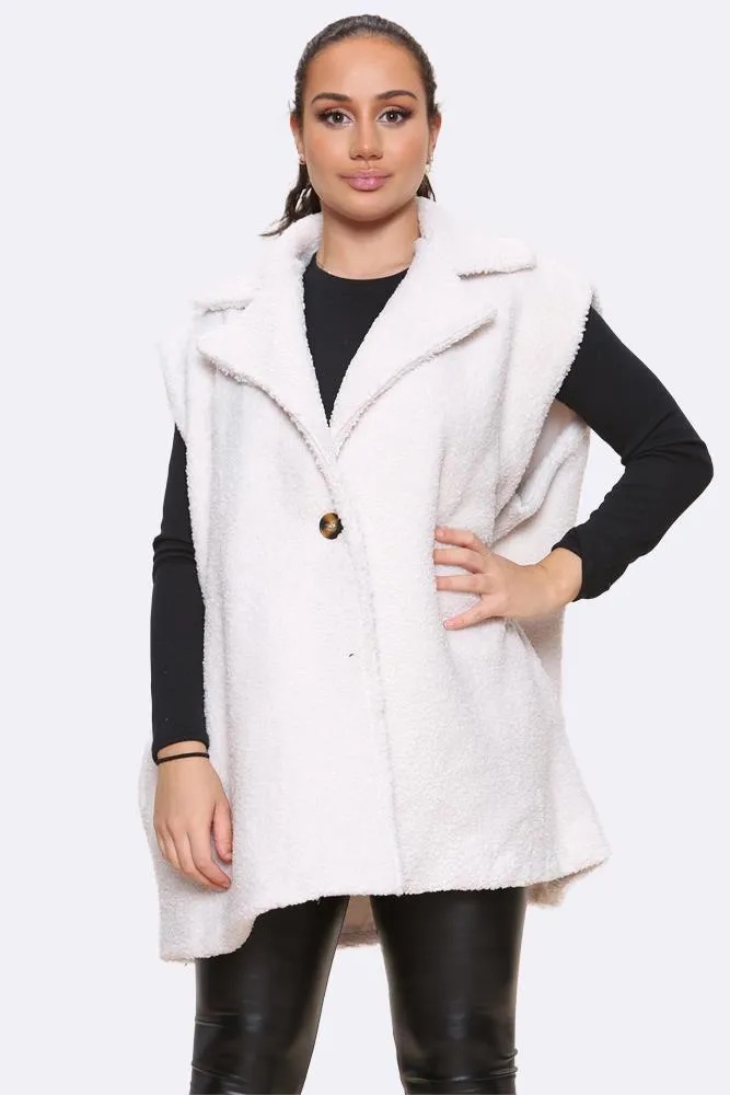 Italian Borg Collar Sleeveless Coat